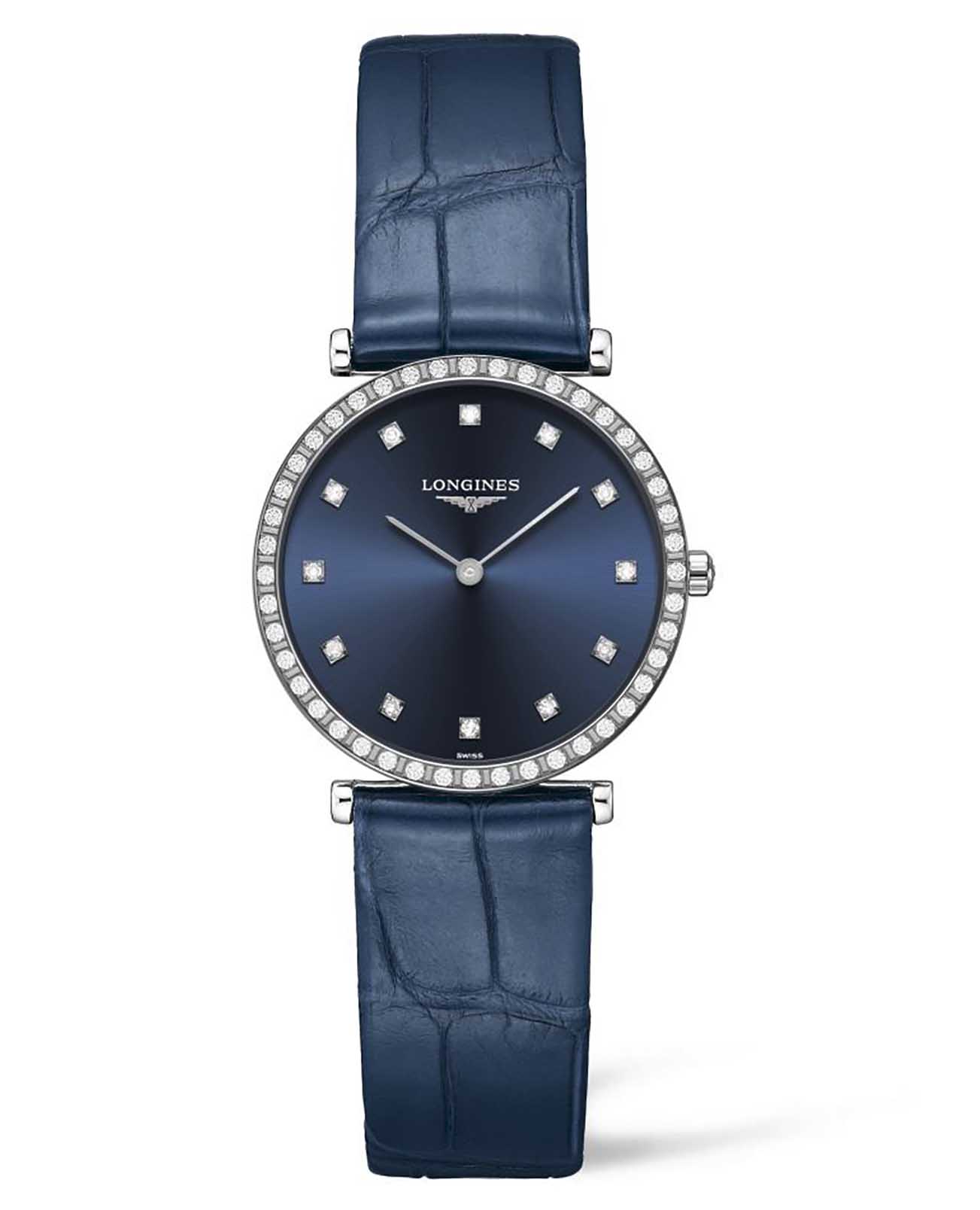 Longines Longines La Grande Classique L4.523.0.97.2  L45230972 кварцевые женские часы синий циферблат, браслет кожаный — вид спереди